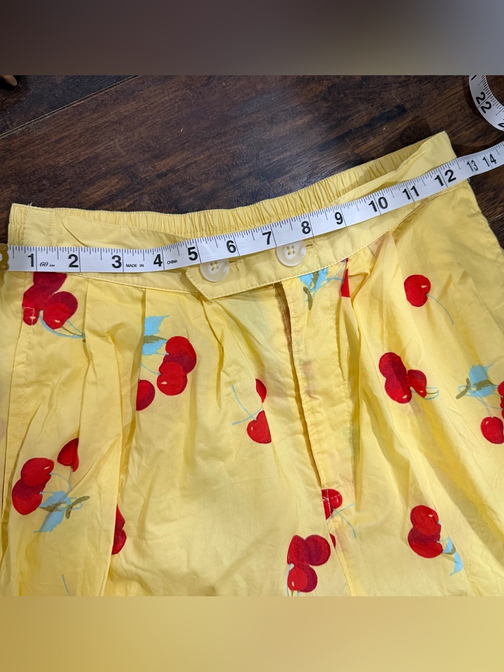 ModCloth A-Line Yellow and Red Cherries Cotton Skirt Size Small - Picture 6 of 7